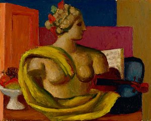 वायलिन और बस्ट, c.1934 (मिलबोर्ड पर तेल)